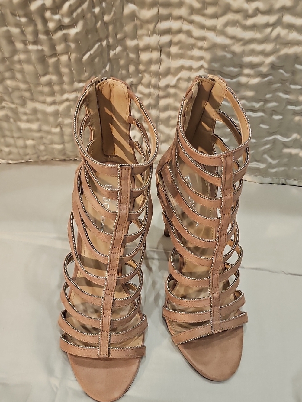 BCBGeneration Blush Strappy Cage Heels